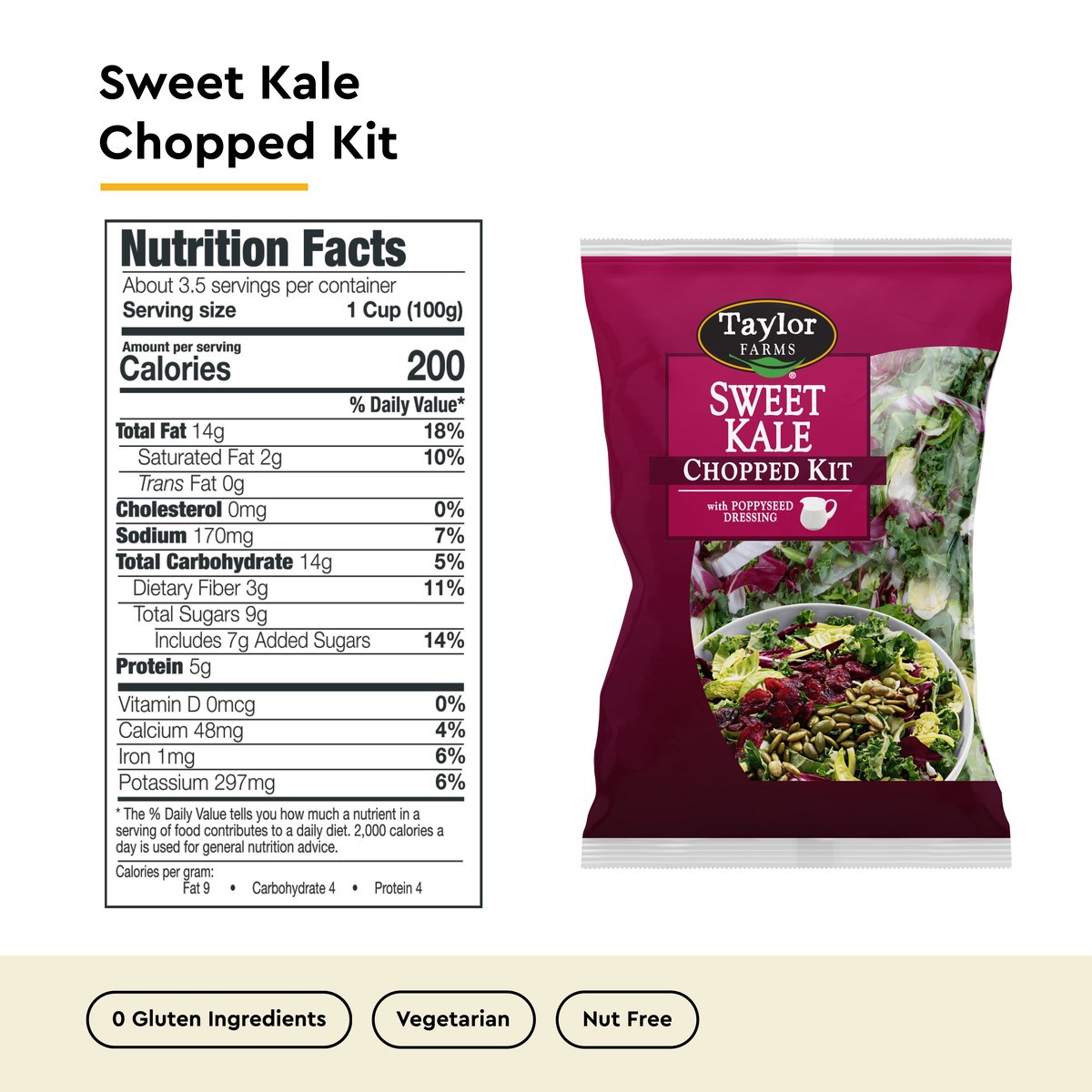 slide 9 of 9, Taylor Farms Sweet Kale Chopped Salad Kit Bag - 12 Oz, 12 oz