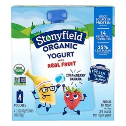 Stonyfield Organic Kids Reduced Fat Yogurt Pouches Strawberry Banana - 4-3.5 Oz