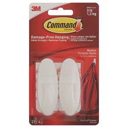 3m Command Medium White Designer Hooks - 2 Count