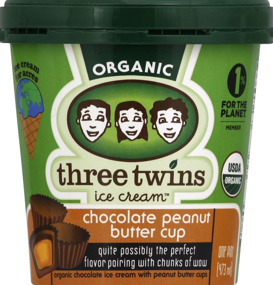 slide 3 of 3, Three Twins Chocolate Peanut Butter Cup Ice Cream, 1 pint