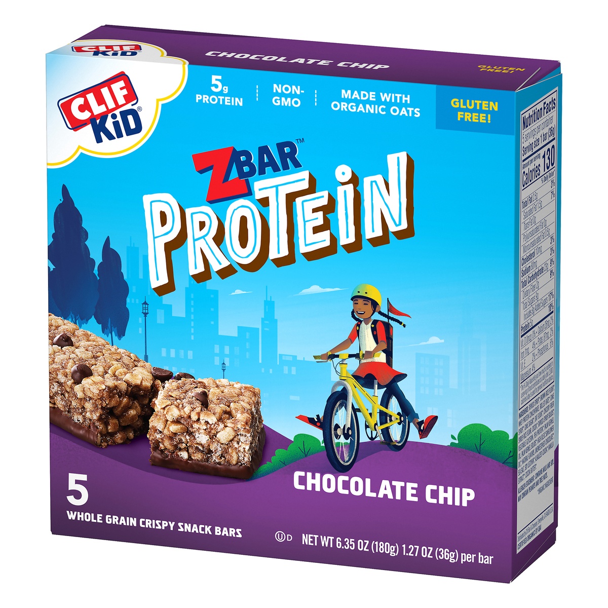 slide 2 of 9, CLIF Kid Zbar Chocolate Chip Protein Snack Bars, 5 ct; 1.27 oz