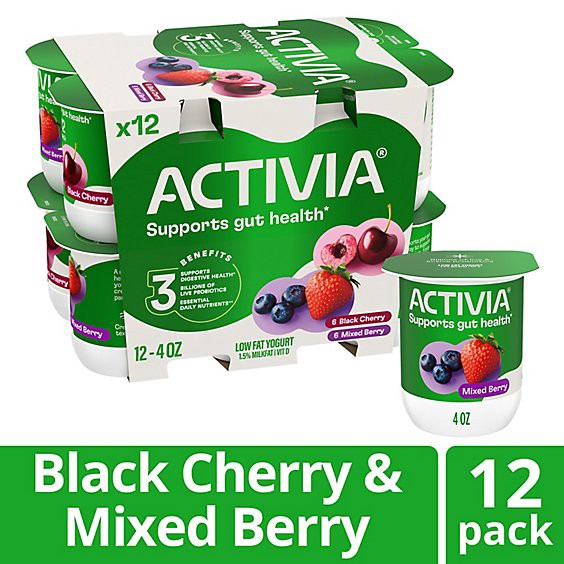 slide 1 of 1, Activia Probiotic Black Cherry & Mixed Berry Variety Pack Yogurt - 12-4 Oz, 12 ct; 4 oz