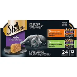 Sheba Perfect Portions Chicken & Turkey Adult Wet Cat Food Pate Variety Pack 12 Count - 2.6 Oz