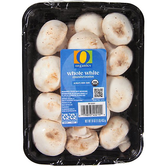 slide 1 of 1, O Organics Mushrooms White Whole - 16 Oz, 16 oz