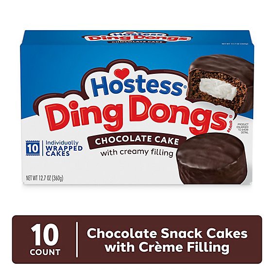 slide 1 of 3, Hostess Ding Dongs Creamy Filling Individually Wrapped Chocolate Cake - 10 Count, 12.7 oz