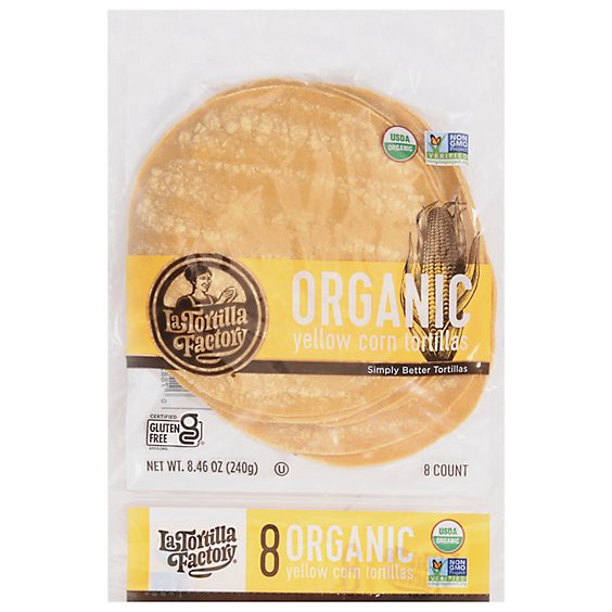 slide 1 of 13, La Tortilla Factory Tortillas Organic Corn Yellow Bag 8 Count - 8.46 Oz, 8.46 oz