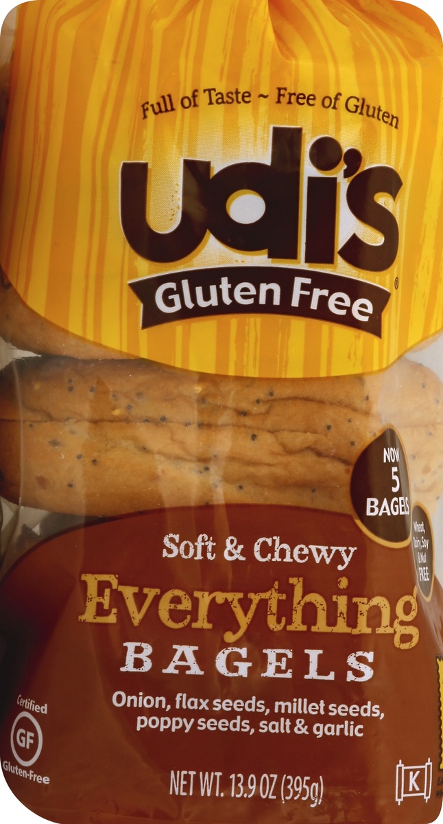 slide 4 of 5, Udi's Gluten Free Soft & Chewy Everything Bagels 5 ea, 5 ct