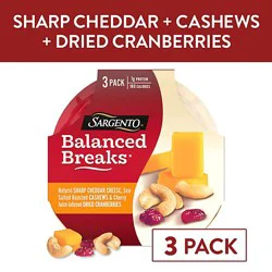 Sargento Balanced Breaks Sharp Cheddar Cheese Cashews Cherry Infused Dried Cranberries - 3-1.5 Oz