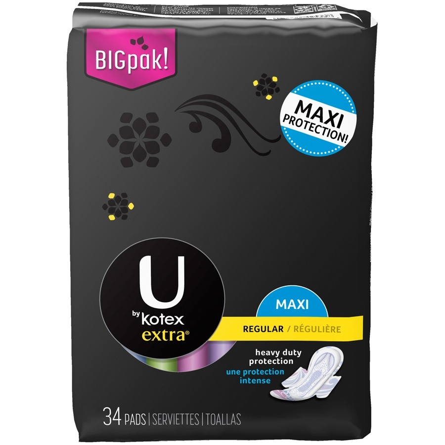 slide 1 of 2, U by Kotex Extra Regular Maxi Pads With Wings, 34 ct