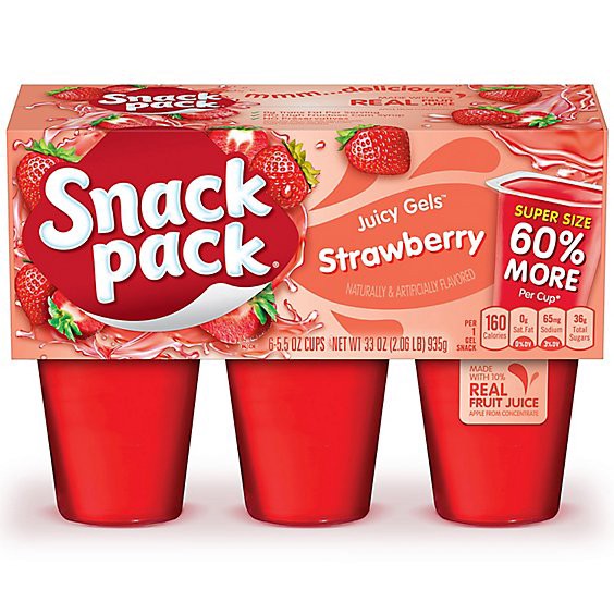 slide 1 of 1, Snack Pack Super Strawberry Flavored Juicy Gels - 6-5.5 Oz, 6 ct; 5.5 oz