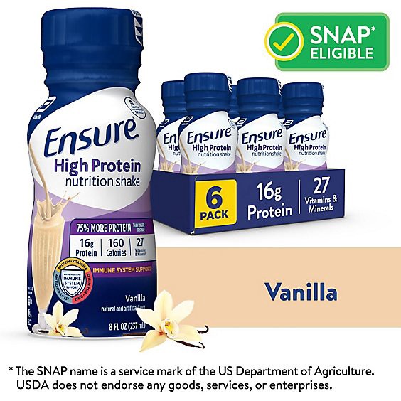 slide 1 of 9, Ensure High Protein Nutrition Shake Ready To Drink Vanilla - 6-8 Fl. Oz., 6 ct; 8 fl oz