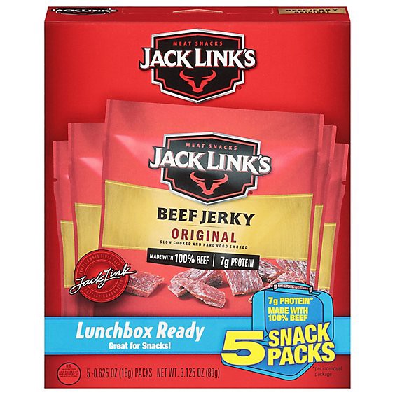 slide 1 of 7, Jack Links Beef Jerky Original Lunch Packs - 5-0.625 Oz, 3.125 oz