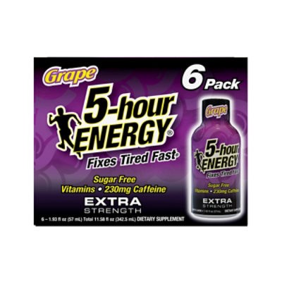 slide 1 of 1, 5-Hour Energy Grape Extra Strength Shot - 6-1.93 Fl. Oz., 6 ct; 1.93z