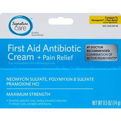 Signature Select/care Cream Antibiotic First Aid + Pain Relief Maximum Strength - 0.5 Oz