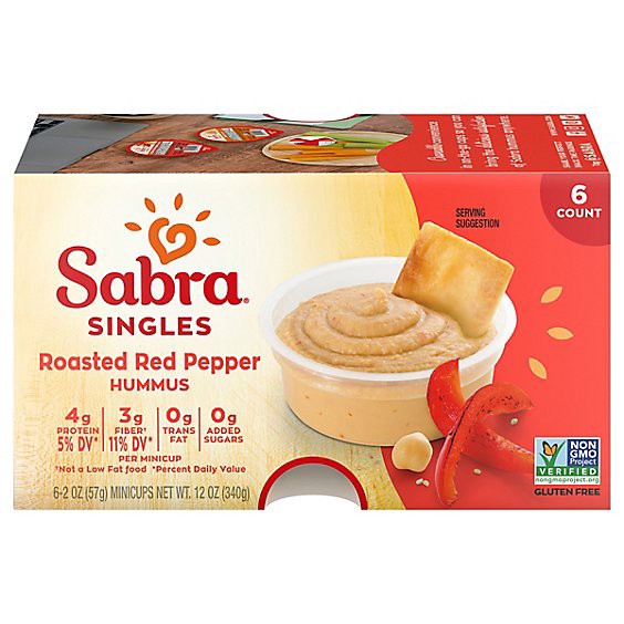 slide 1 of 1, Sabra Hummus Roasted Red Pepper Singles - 6-2 Oz, 6 ct; 2 oz