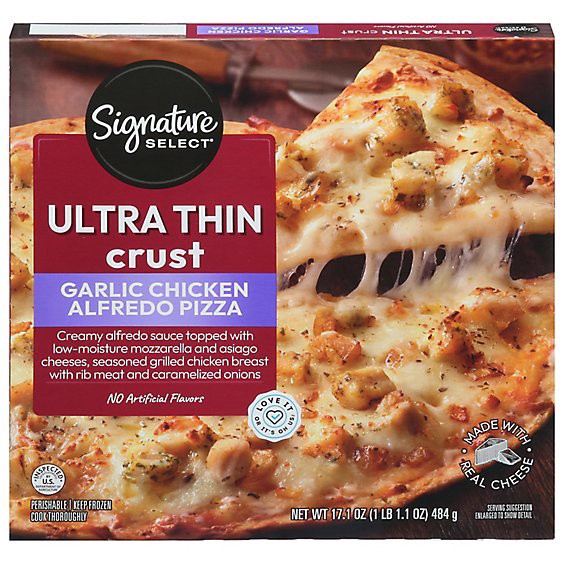 slide 1 of 1, Signature Select Garlic Chicken Alfredo Ultra Thin Crust Frozen Pizza - 17.1 Oz, 17.1 oz