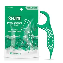 Gum Professional Clean Extra Strong Shred Resistant Easy Grip Handle Floss Picks - 90 Count