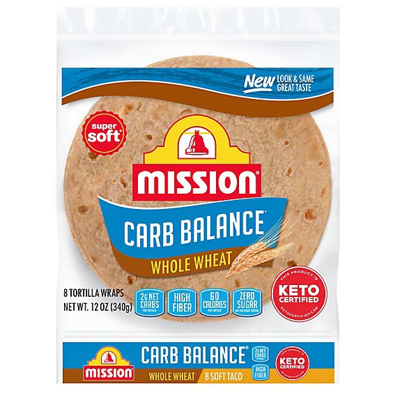 slide 1 of 4, Mission Carb Balance Whole Wheat Flour Tortillas - Soft Taco Size - 8 Count, 12 oz