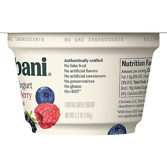 slide 1 of 1, Chobani Low-Fat Mixed Berry Blended Greek Yogurt - 5.3 Oz, 5.3 oz