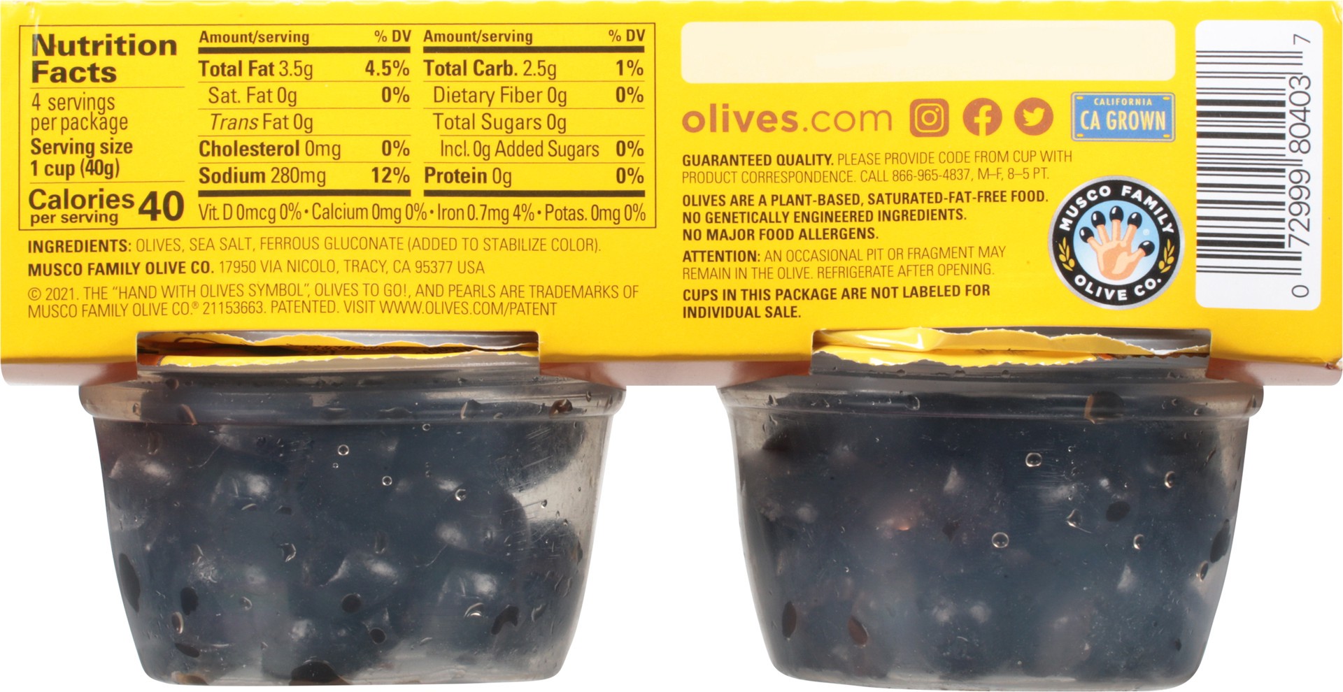 slide 3 of 11, Musco Family Olive Co. Pearls Olives To Go! Sliced California Ripe - 4-1.4 Oz, 4 ct; 1.4 oz