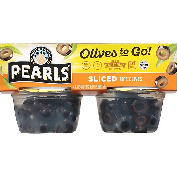 slide 1 of 11, Musco Family Olive Co. Pearls Olives To Go! Sliced California Ripe - 4-1.4 Oz, 4 ct; 1.4 oz