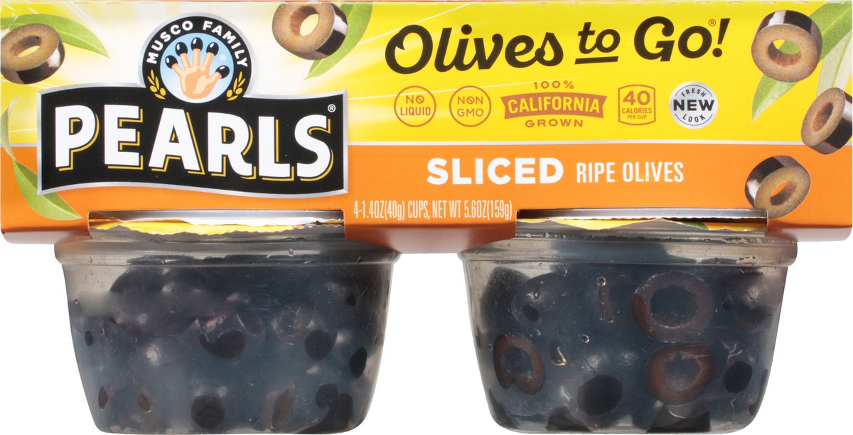 slide 5 of 11, Musco Family Olive Co. Pearls Olives To Go! Sliced California Ripe - 4-1.4 Oz, 4 ct; 1.4 oz