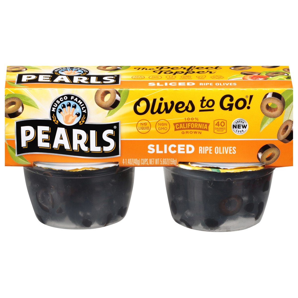 slide 10 of 11, Musco Family Olive Co. Pearls Olives To Go! Sliced California Ripe - 4-1.4 Oz, 4 ct; 1.4 oz