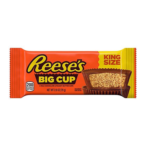 slide 1 of 8, Reeses Big Cup Milk Chocolate King Size Peanut Butter Cups Candy Pack - 2.8 Oz, 2.8 oz