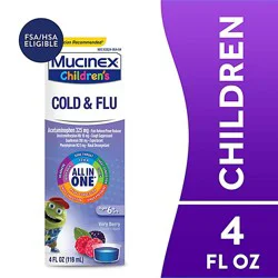Mucinex Childrens Cold Cough & Sore Throat Medicine Multi Symptom Liquid Mixed Berry - 4 Fl. Oz.