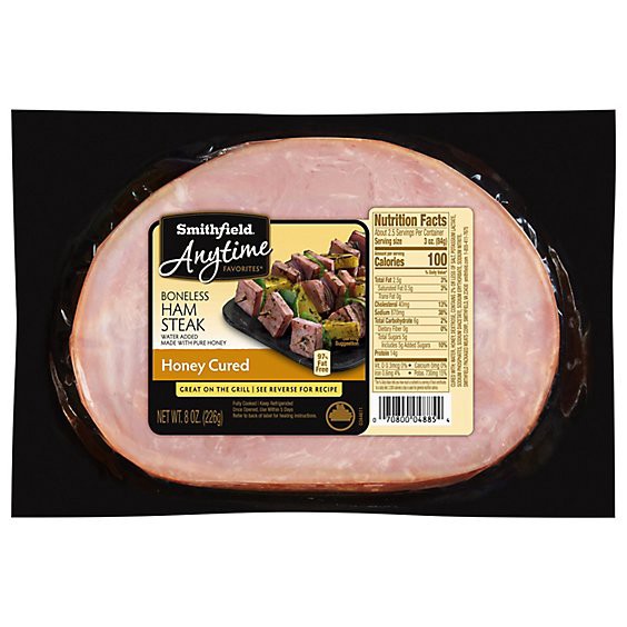 slide 1 of 1, Smithfield Boneless Honey Cured 97% Fat Free Anytime Favorites Ham Steak - 8 Oz, 8 oz