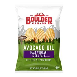 Boulder Canyon Potato Chips Kettle Cooked Malt Vinegar & Sea Salt Bag - 5.25 Oz