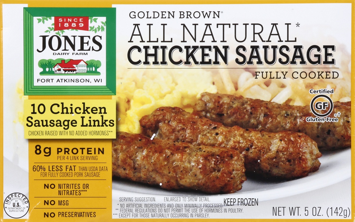 slide 9 of 10, Jones Dairy Farm Golden Brown Chicken Sausage Links 10 ea, 5 oz