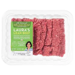 Lauras Beef Ground Beef 92% Lean 8% Fat - 16 Oz