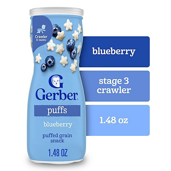 slide 1 of 12, Gerber Grain & Grow Puffs Blueberry Snacks For Baby In Canister - 1.48 Oz, 1.48 oz