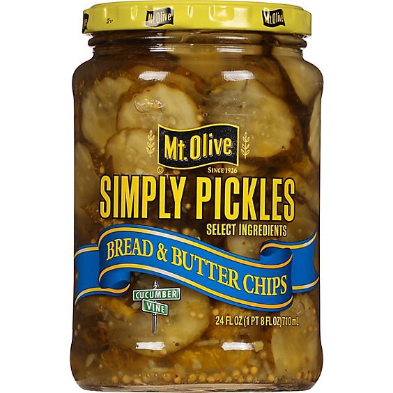 slide 1 of 1, Mt. Olive Simply Pickles Bread & Butter Chips - 24 Fl. Oz., 24 fl oz