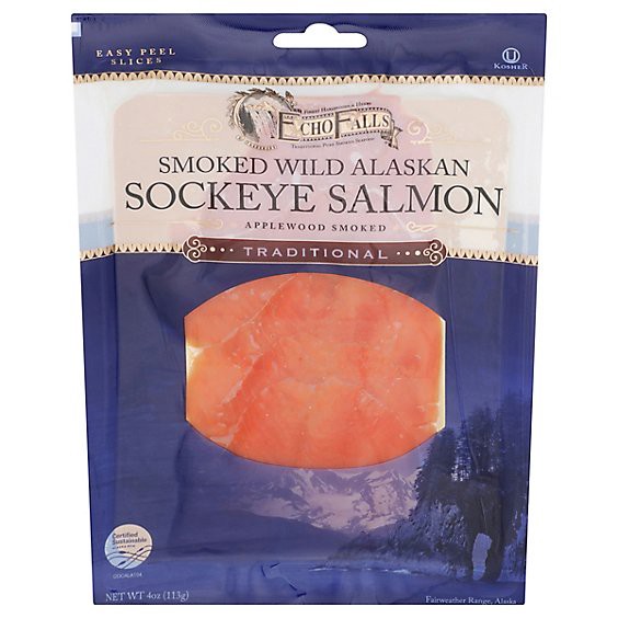 slide 1 of 12, Echo Falls Salmon Sockeye Smoked Wild Alaskan - 4 Oz, 4 oz
