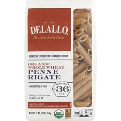 Delallo Pasta Organic 100% Whole Wheat No. 36 Penne Rigate Bag - 16 Oz