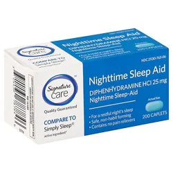 Signature Select/care Nighttime Sleep Aid Diphenhydramine Hcl 25mg Caplet - 200 Count