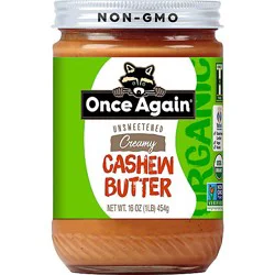 Once Again Cashew Butter Spread Creamy Unsweetend & Salt Free Organic - 16 Oz