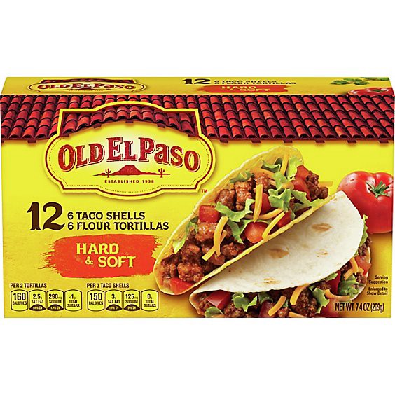 slide 1 of 1, Old El Paso Taco Shell & Tortillas Flour Hard & Soft Box 12 Count - 7.4 Oz, 7.4 oz