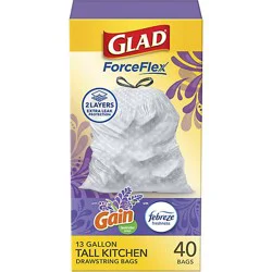 Glad Forceflex Tall Kitchen Trash Bags - Gain Lavender With Febreze 40 Count - 13 Gallon