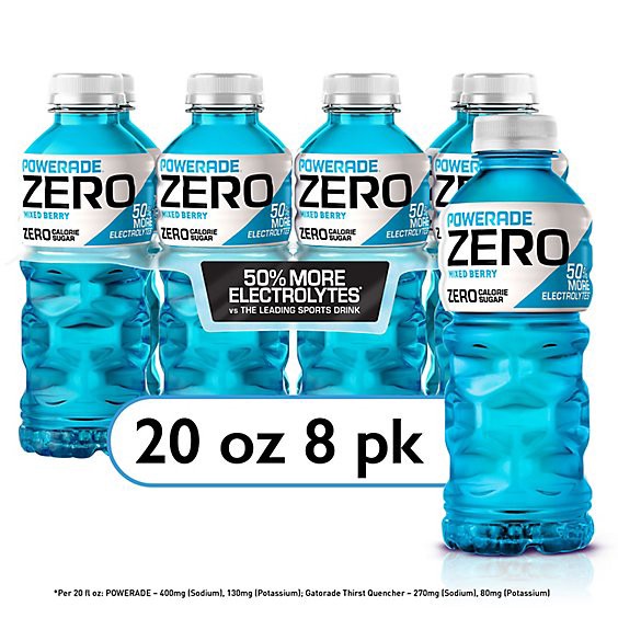 slide 1 of 3, Powerade Zero Mixed Berry Electrolyte Sports Drink Bottles Pack - 8-20 Fl. Oz., 8 ct; 20 fl oz