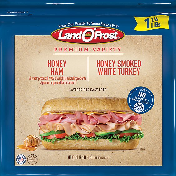 slide 1 of 1, Land O Frost Sub Sandwich Kit Honey Ham & Honey Smoked White Turkey - 20 Oz, 20 oz