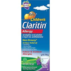 Claritin Childrens Antihistamine Oral Solution Indoor & Outdoor Allergies Grape Taste - 4 Fl. Oz.