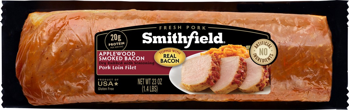 slide 7 of 9, Smithfield Applewood Smoked Bacon Pork Loin Fillet - 27.2 Oz, 23 oz