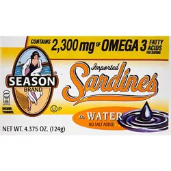 Season Canned Fish Club Sardine No Salt In Water - 4.37 Oz