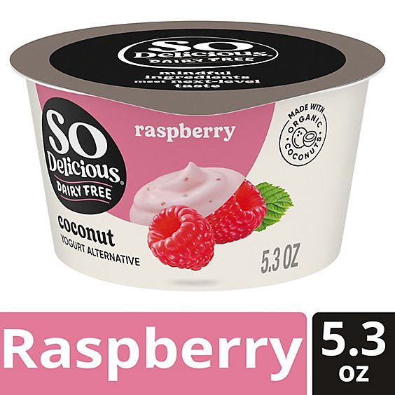 slide 1 of 3, So Delicious Dairy Free Raspberry Coconut Milk Yogurt Cup - 5.3 Oz, 5.3 oz