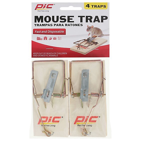 slide 1 of 1, Pic Mouse Traps Wood - 4 Package, 4 ct