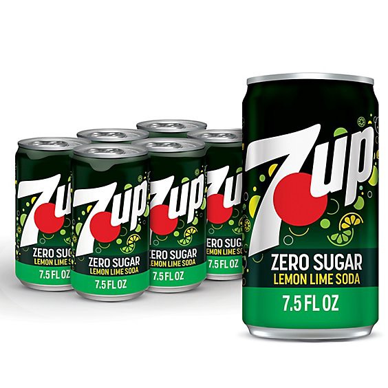 slide 1 of 9, 7up Zero Sugar Lemon Lime Soda Cans Multipack - 6-7.5 Fl. Oz., 6 ct; 7.5 fl oz