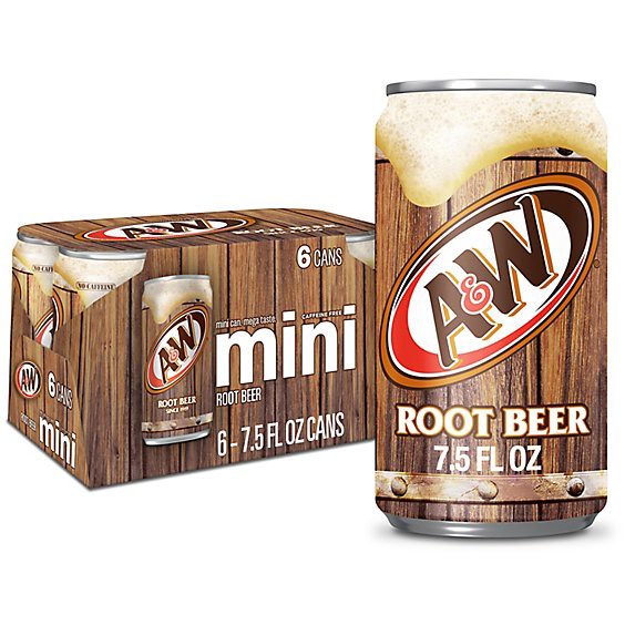 slide 1 of 10, A&w Root Beer Soda In Can - 6-7.5 Fl. Oz., 6 ct; 7.5 fl oz
